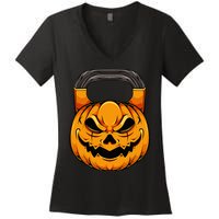 Pumpkin Dumbbell Lazy Halloween Costume Workout Gym Lover Women's V-Neck T-Shirt