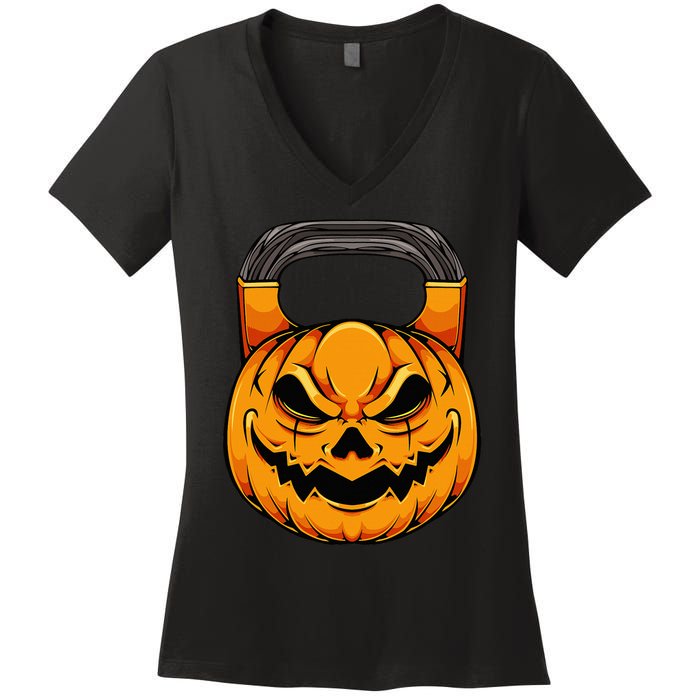 Pumpkin Dumbbell Lazy Halloween Costume Workout Gym Lover Women's V-Neck T-Shirt