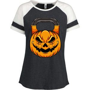 Pumpkin Dumbbell Lazy Halloween Costume Workout Gym Lover Enza Ladies Jersey Colorblock Tee