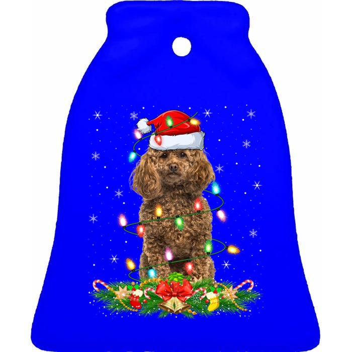 Poodle Dog Lover Lighting Xmas Santa Poodle Christmas Gift Ceramic Bell Ornament