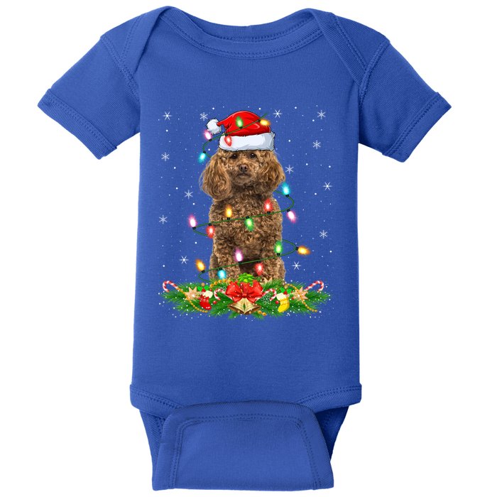 Poodle Dog Lover Lighting Xmas Santa Poodle Christmas Gift Baby Bodysuit