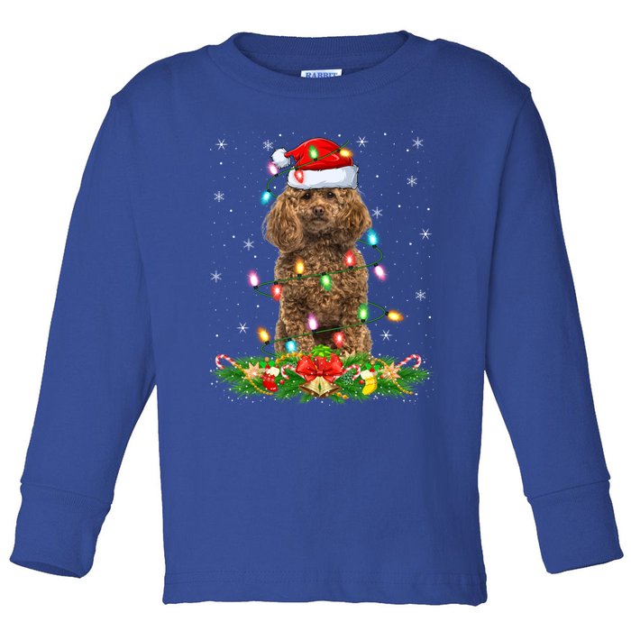 Poodle Dog Lover Lighting Xmas Santa Poodle Christmas Gift Toddler Long Sleeve Shirt