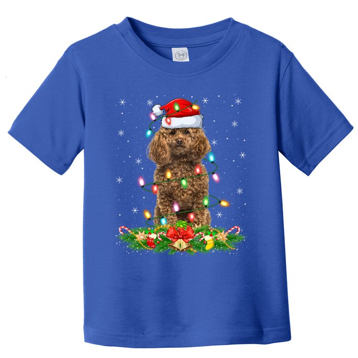 Poodle Dog Lover Lighting Xmas Santa Poodle Christmas Gift Toddler T-Shirt