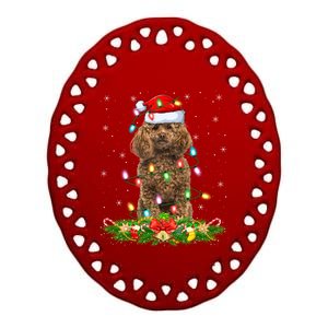 Poodle Dog Lover Lighting Xmas Santa Poodle Christmas Gift Ceramic Oval Ornament