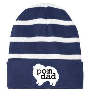 Pomeranian Dog Lover Pom Dad Striped Beanie with Solid Band