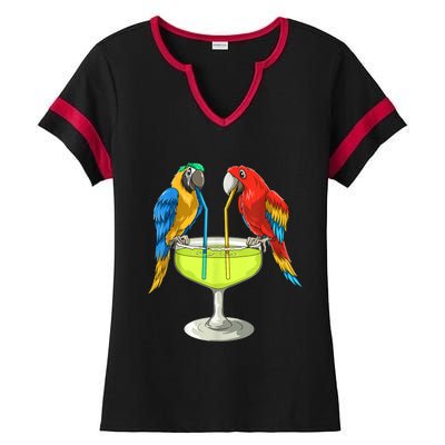 Parrots Drinking Margarita Hawaiian Vacation Beach Party Ladies Halftime Notch Neck Tee