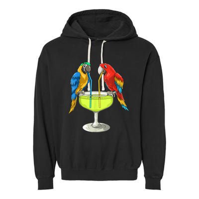 Parrots Drinking Margarita Hawaiian Vacation Beach Party Garment-Dyed Fleece Hoodie