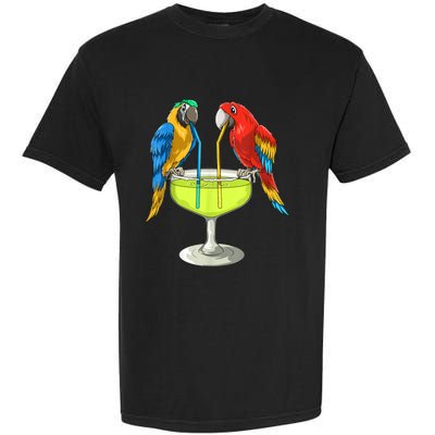 Parrots Drinking Margarita Hawaiian Vacation Beach Party Garment-Dyed Heavyweight T-Shirt