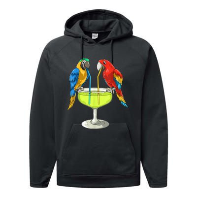 Parrots Drinking Margarita Hawaiian Vacation Beach Party Performance Fleece Hoodie