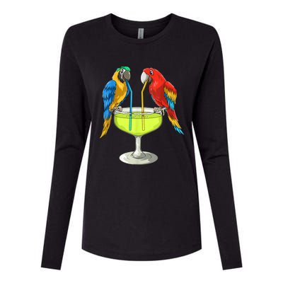 Parrots Drinking Margarita Hawaiian Vacation Beach Party Womens Cotton Relaxed Long Sleeve T-Shirt