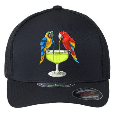 Parrots Drinking Margarita Hawaiian Vacation Beach Party Flexfit Unipanel Trucker Cap