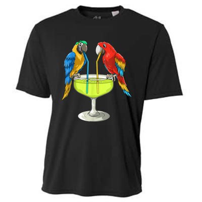 Parrots Drinking Margarita Hawaiian Vacation Beach Party Cooling Performance Crew T-Shirt