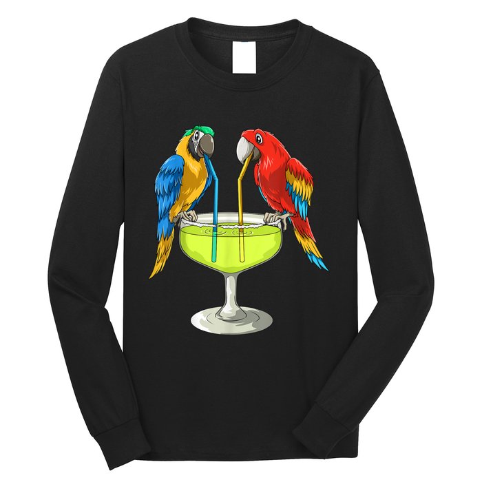 Parrots Drinking Margarita Hawaiian Vacation Beach Party Long Sleeve Shirt