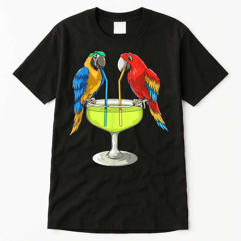 Parrots Drinking Margarita Hawaiian Vacation Beach Party Tall T-Shirt