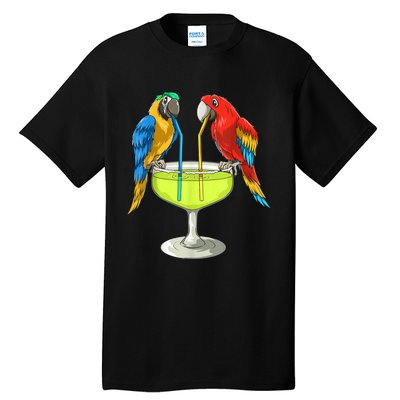 Parrots Drinking Margarita Hawaiian Vacation Beach Party Tall T-Shirt