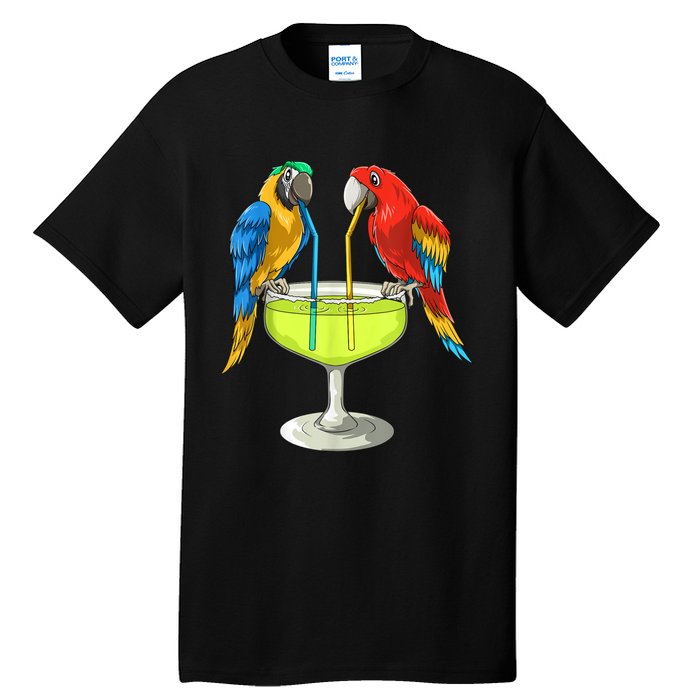 Parrots Drinking Margarita Hawaiian Vacation Beach Party Tall T-Shirt