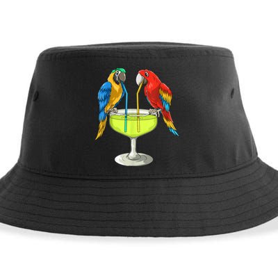 Parrots Drinking Margarita Hawaiian Vacation Beach Party Sustainable Bucket Hat