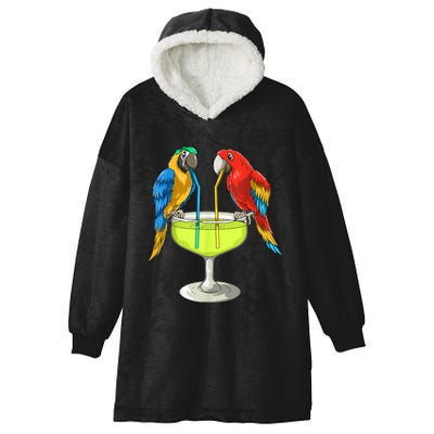 Parrots Drinking Margarita Hawaiian Vacation Beach Party Hooded Wearable Blanket