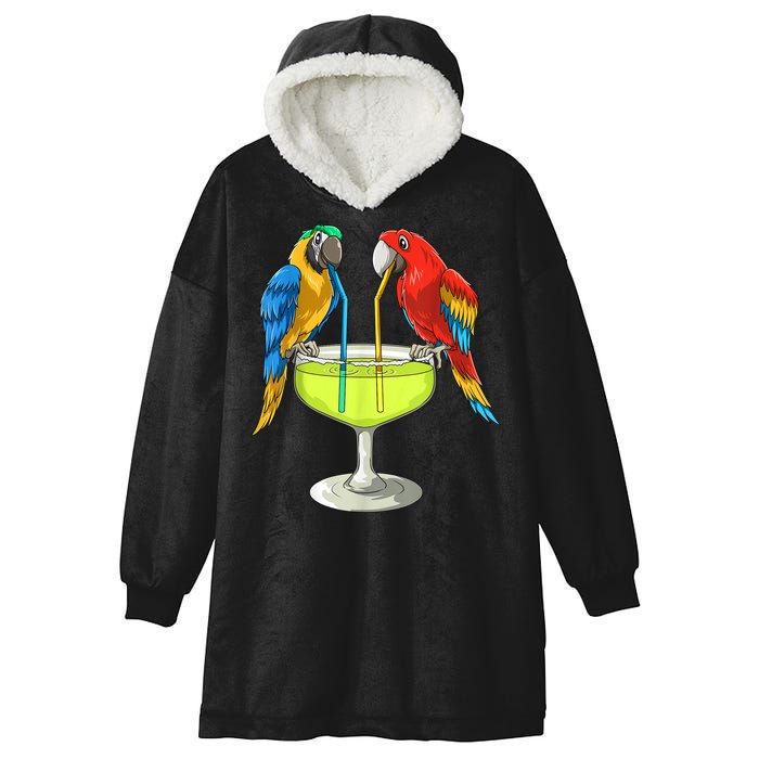 Parrots Drinking Margarita Hawaiian Vacation Beach Party Hooded Wearable Blanket