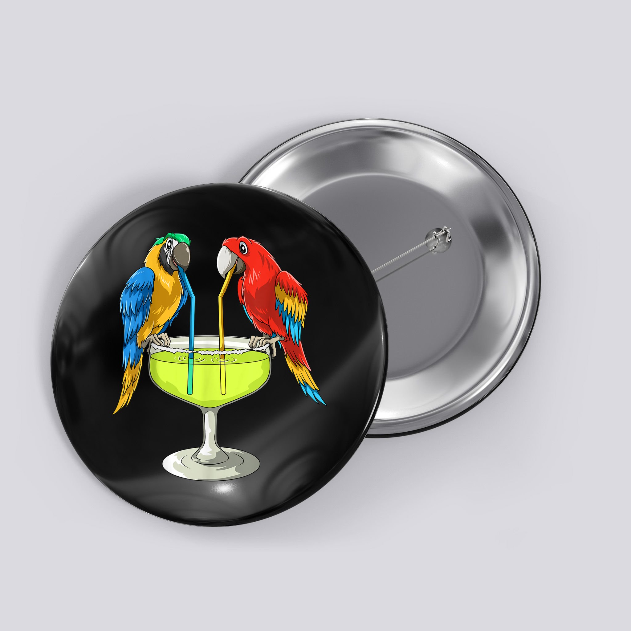 Parrots Drinking Margarita Hawaiian Vacation Beach Party Button