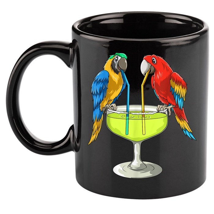 Parrots Drinking Margarita Hawaiian Vacation Beach Party 11oz C Handle Ceramic Mug