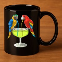 Parrots Drinking Margarita Hawaiian Vacation Beach Party 11oz C Handle Ceramic Mug