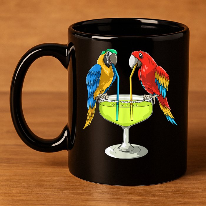 Parrots Drinking Margarita Hawaiian Vacation Beach Party 11oz C Handle Ceramic Mug
