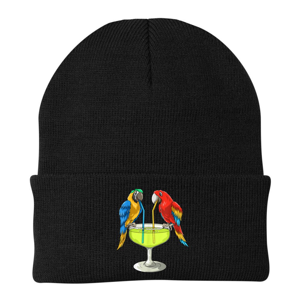 Parrots Drinking Margarita Hawaiian Vacation Beach Party Beanie