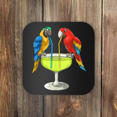 Parrots Drinking Margarita Hawaiian Vacation Beach Party Coaster