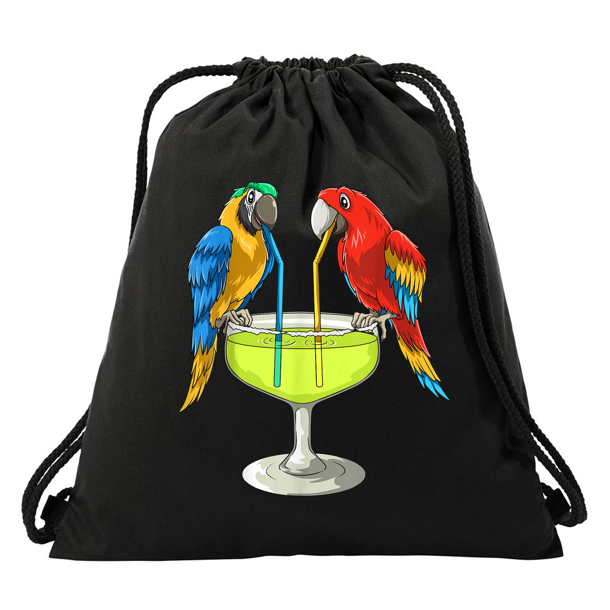 Parrots Drinking Margarita Hawaiian Vacation Beach Party Drawstring Bag