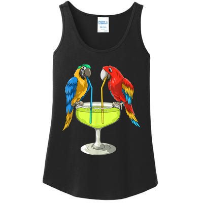 Parrots Drinking Margarita Hawaiian Vacation Beach Party Ladies Essential Tank