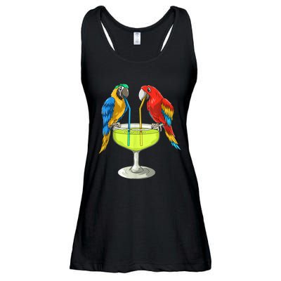 Parrots Drinking Margarita Hawaiian Vacation Beach Party Ladies Essential Flowy Tank