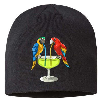 Parrots Drinking Margarita Hawaiian Vacation Beach Party Sustainable Beanie