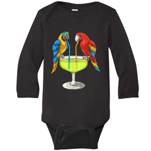 Parrots Drinking Margarita Hawaiian Vacation Beach Party Baby Long Sleeve Bodysuit