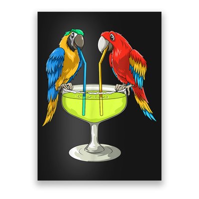 Parrots Drinking Margarita Hawaiian Vacation Beach Party Poster