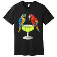 Parrots Drinking Margarita Hawaiian Vacation Beach Party Premium T-Shirt