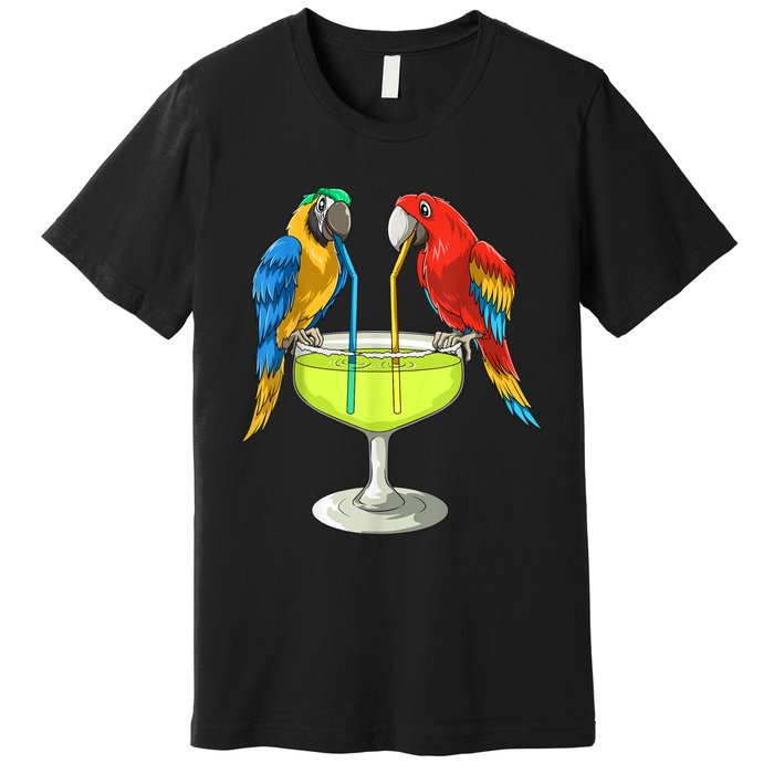 Parrots Drinking Margarita Hawaiian Vacation Beach Party Premium T-Shirt