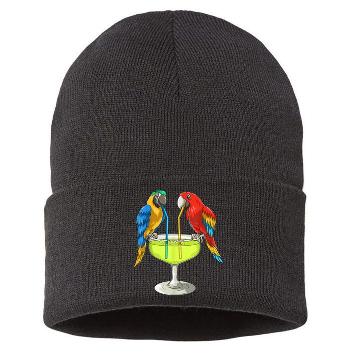 Parrots Drinking Margarita Hawaiian Vacation Beach Party Sustainable Knit Beanie