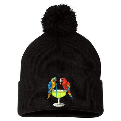 Parrots Drinking Margarita Hawaiian Vacation Beach Party Pom Pom 12in Knit Beanie