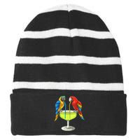 Parrots Drinking Margarita Hawaiian Vacation Beach Party Striped Beanie with Solid Band