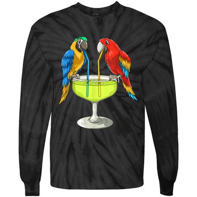 Parrots Drinking Margarita Hawaiian Vacation Beach Party Tie-Dye Long Sleeve Shirt