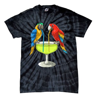 Parrots Drinking Margarita Hawaiian Vacation Beach Party Tie-Dye T-Shirt