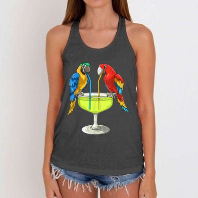 Parrots Drinking Margarita Hawaiian Vacation Beach Party Women's Knotted Racerback Tank