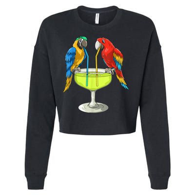 Parrots Drinking Margarita Hawaiian Vacation Beach Party Cropped Pullover Crew