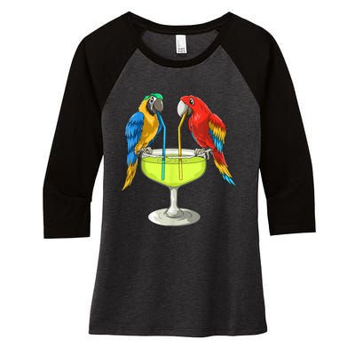 Parrots Drinking Margarita Hawaiian Vacation Beach Party Women's Tri-Blend 3/4-Sleeve Raglan Shirt