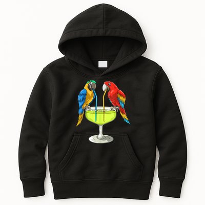 Parrots Drinking Margarita Hawaiian Vacation Beach Party Kids Hoodie