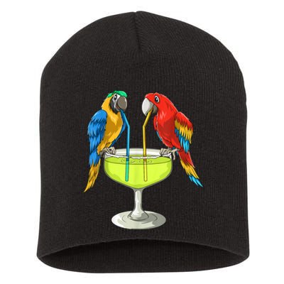 Parrots Drinking Margarita Hawaiian Vacation Beach Party Short Acrylic Beanie