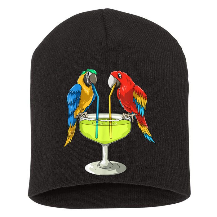 Parrots Drinking Margarita Hawaiian Vacation Beach Party Short Acrylic Beanie