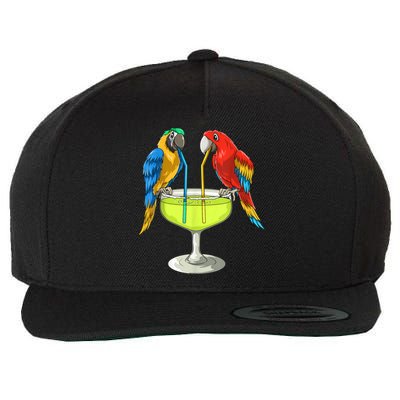 Parrots Drinking Margarita Hawaiian Vacation Beach Party Wool Snapback Cap