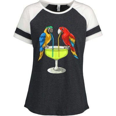 Parrots Drinking Margarita Hawaiian Vacation Beach Party Enza Ladies Jersey Colorblock Tee